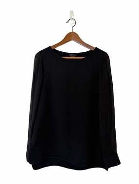Theory Black Long Sleeve Sheer Chiffon Sleeve Blouse Top